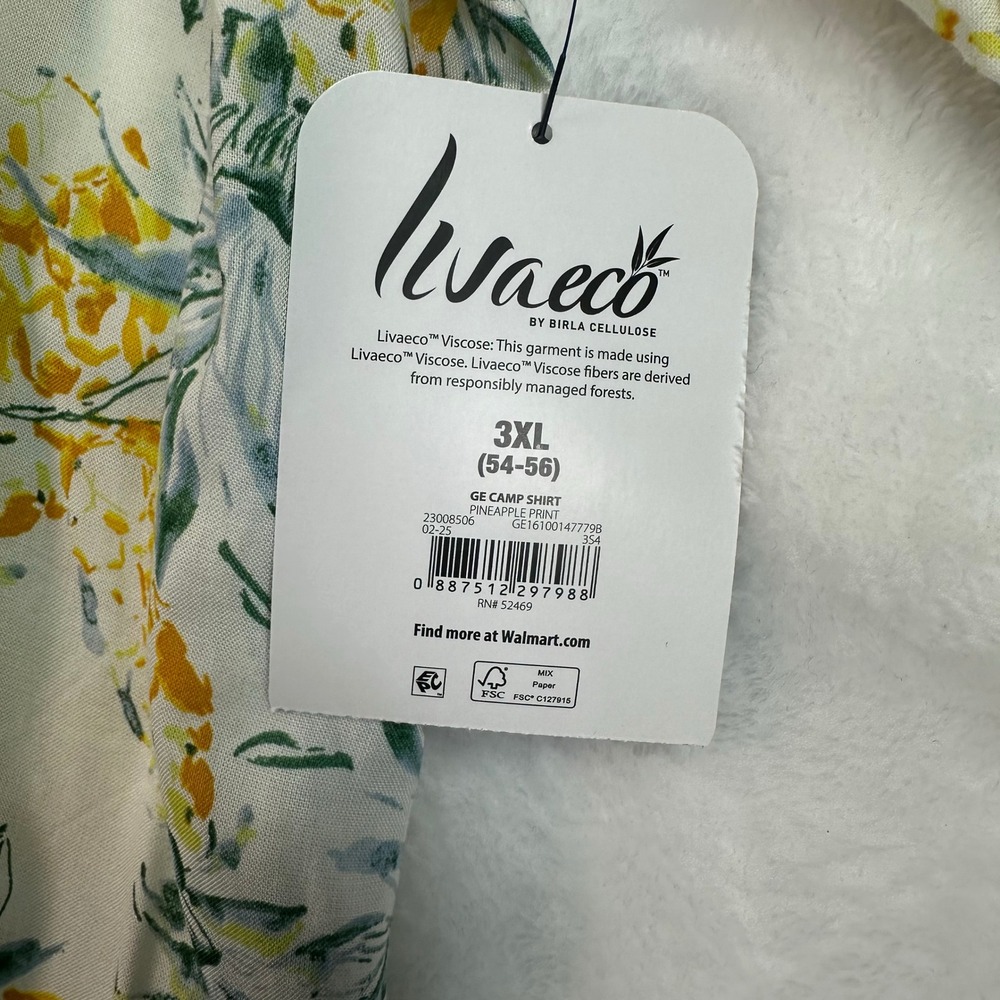 NWT George Shirt Mens 3XL White Pineapple Print Livaeco Viscose Short Sleeve - Picture 7 of 9